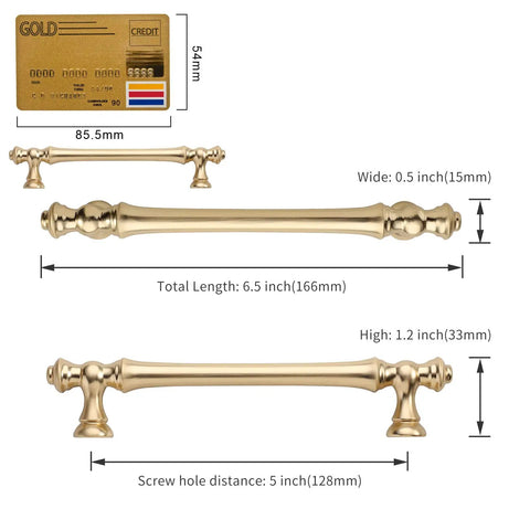 20 Pack Brushed Brass Cabinet Pulls 5 Inch Hole Center with measurements shown