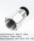 Push To Connect Pneumatic Fittings For Six Millimeter Tube OD To One Quarter Inch NPT Female Straight Quick Connect Air Line Fittings Black PCF6 N02