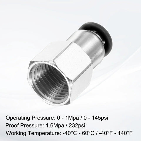 Push To Connect Pneumatic Fittings For Six Millimeter Tube OD To One Quarter Inch NPT Female Straight Quick Connect Air Line Fittings Black PCF6 N02