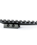 Side view of Low Profile Dovetail To Picatinny Rail Adapter For Rifles Nine Slot Mount Eleven Millimeter Or Three Eighths Inch Dovetail Base