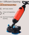Cordless 18 Inch Walk Behind Floor Scrubber With Dual Brushes, 120 Minute Battery Power, 360 Degree Rotating Head