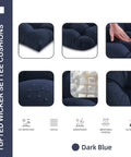 Close-up views of Outdoor Bench Cushion Tufted 44x22x4 Inch Loveseat Pad, dark blue, showing material, texture and waterproof feature.