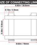 Diagram showing sizes for Five Pack No. 41 Roller Chain Connecting Links Made From Master Manganese Steel, Heavy Duty Connectors.