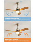 YPDJVLTI 106-132cm Ceiling Fans Lights LED Fandelier showing forward and reverse airflow settings for optimal comfort.