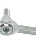 5/8 Inch Steel RH Male Heim Rod End Joint Featuring Teflon Lined Hex Stud, angle view showing threaded ends for linkage assembly.