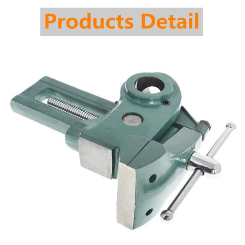 Heavy Duty 3.5 Inch Parrot Vise Multi Angle Swivel Workbench Clamping Tool With Reliable Locking Jaw Grip Rock Solid Flex close-up view of green steel vise clamp.