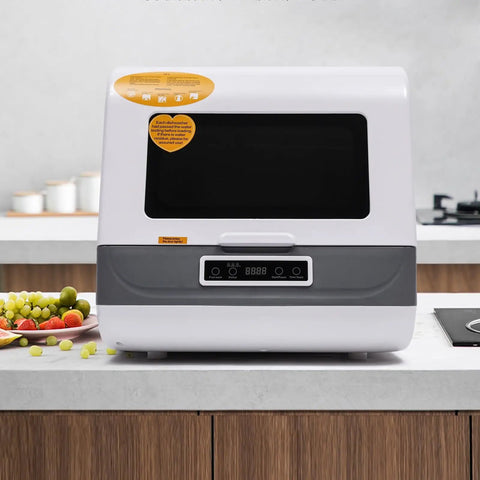 Compact Portable Countertop Dishwasher With Five Liter Capacity Slick For Tiny Kitchens Featuring Three Fast Wash Cycles And No Sweat Air Dry.