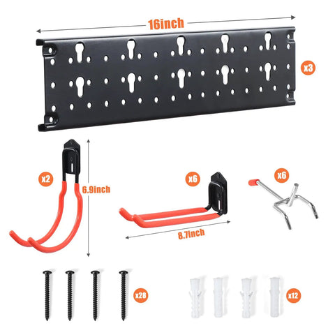 Heavy Duty Multi Storage Garage Hooks Wall Mounted Garden Tool Organizer Featuring Rock Solid Rails For Bikes Rakes Shovels Push Brooms And Outdoor Gear Top Shelf Home Layout Game Changing Clutter Crusher Solution