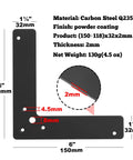 10 Pcs 6 Inch Black L Shaped Corner Brace Mending Plate Steel Flat Anti Corrosion Powder Coat For Long Lasting Support Measures 6 x 6 x 1 1/4 Inches Countersunk Holes 4.5 Mm And 8 Mm Maximum Load Up To 15 Kg diagram
