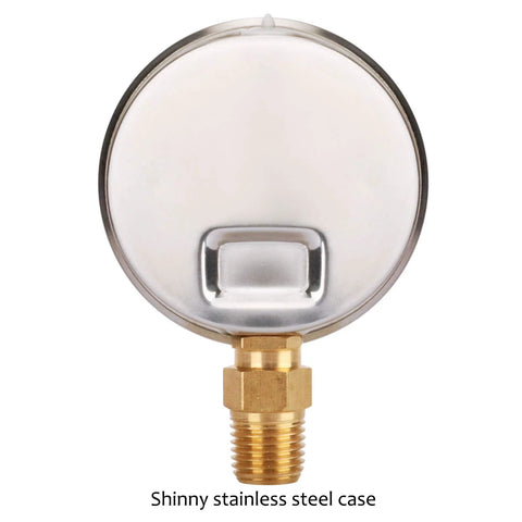 RV water pressure gauge, 2-inch dial, stainless steel case, 1/4-inch NPT lower mount brass fitting