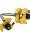 8mm Shank Router Bit Set For Tongue Groove Joinery 3 Flute Tenon Cutters, yellow and silver milling tools for woodworking.