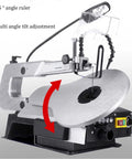Heavy Duty Desktop Curve Saw Cuts Wood And Steel Without Breaking A Sweat Corded Electric Jig Tool With Dust Free Shield And Effortless Angle Tweaks, showing 45-degree angle adjustment.