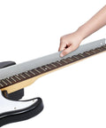 Guitar Neck Notched Straight Edge 4mm Thick Luthier Repair Tool for 25.5 Inch F Scale and 24.75 Inch G Scale being used