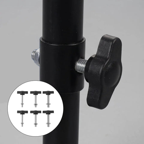 Dang Dependable M4 M5 M6 Tee Wing Bolt Knob Set for Rock Solid Tablet Stands and Camera Tripods showing black thumb screws on tripod.
