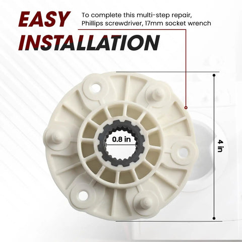 MBF618448 Washer Rotor Hub Bulletproof Build And Hassle Free Swap Replacement For LG And Kenmore Washing Machines top view with dimensions