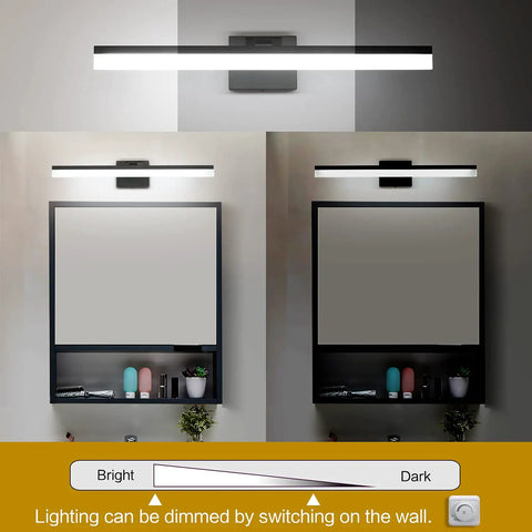 Dimmable Black Vanity Light Bar For Bathroom Over Mirror 6000K Daylight LED Rotatable Aluminum Fixture 14W Hardwired Modern Wall Light