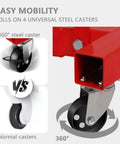 Heavy Duty Two Ton Folding Engine Hoist With Six Swivel Caster Wheels and Precision Leveler showing 360° steel caster for easy mobility.