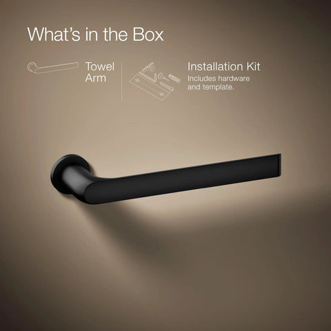 Avid Towel Arm Matte Black Open Ended Design For Easy Access Premium Metal Construction on brown background