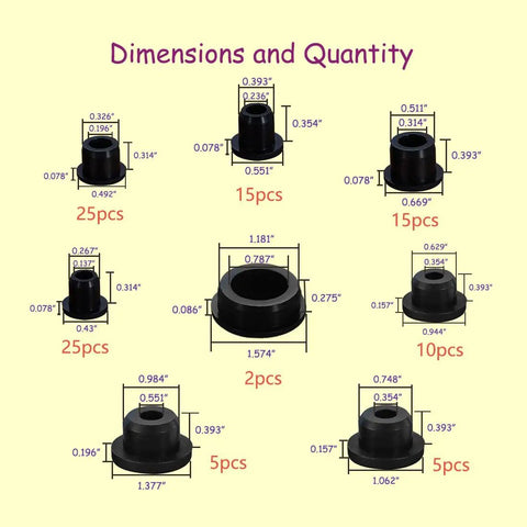 Top Picks 102 Piece T-Type Silicone Hole Plugs Kit With 8 Sizes For Auto, Furniture Pipes And Bottles Sealing Grommet Stoppers Dust Proof High Heat Resistant Caps Black Durable Rubber Stuffing size chart