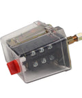 Three Phase Air Compressor Pressure Switch Controller For 380V And 400V Systems, Automatic Rocker Switch With Adjustable 5 To 8 Bar Range, 3 Wire Connection, Built For Heavy Duty Industrial Use, Tough As Nails Performance. Transparent pressure switch controller with red reset button and screw terminals