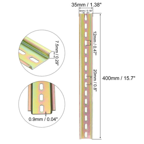 2 Pack DIN Rail Slotted Iron Mounting Guide 16 Inch Long 35mm Wide 7.5mm High Bronze Tone For Electrical Installations