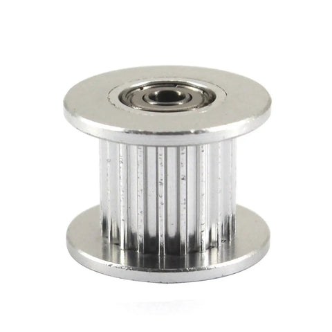 20 Teeth 5mm Bore 10mm Wide GT2 Aluminum Idler Pulley Timing Belt Wheel For 3D Printers And CNC Machines, Low Noise, High Precision, Rust Resistant, Durable Aluminum Alloy Accessory Pack Of 10, silver pulley close-up