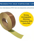 Heat Resistant Teflon Tape Roll For Heat Sealers And VFFS Machines, PTFE Coated Fiberglass With Yellow Liner, 2 Inch Wide