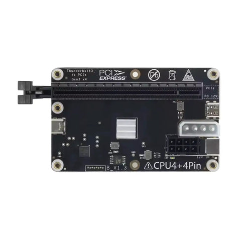 Hot Swappable Egpu Expansion Dock With Fast Usb Charging Cable showing a black PCB with PCIe slot and power connectors for gamers.