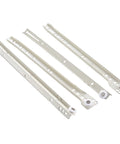 Smooth As Butter White Roller Drawer Slides, Bottom Mount Partial Extension Runners with Quiet Glide, 14 Inch Length parts laid flat