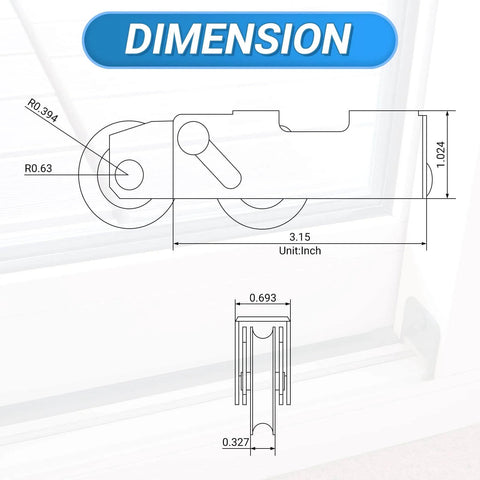 Diagram of 4 Pack Sliding Door Rollers Replacement Kit One And One Quarter Inch Steel Ball Bearing Tandem Wheels dimensions