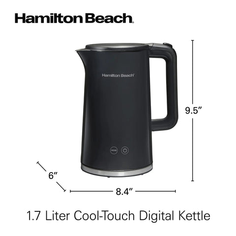 Digital Temperature Control Tea Kettle 1.7L With 5 Preset Modes For Green White Oolong And More Keep Warm Function Fast Boil 1500W BPA Free Cool Touch Exterior Black, front view.