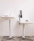No Sweat Adjustable Height Rolling Drafting Desk With Flip Top And Book Stop Lightweight White Mobile Workstation showing height adjustments.