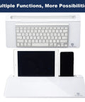 Top view of Compact Glass Dry Erase Whiteboard with Built In Keyboard Stand and Drawer, showcasing desk organizer capabilities.