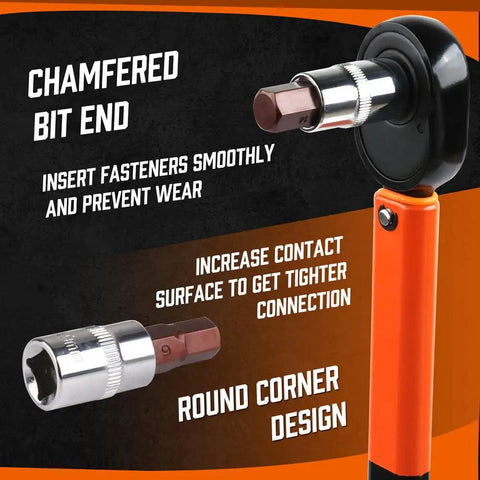 Chamfered bit end of 32 Piece Hex Bit Socket Set For Auto Repairs And Everyday Wrenching