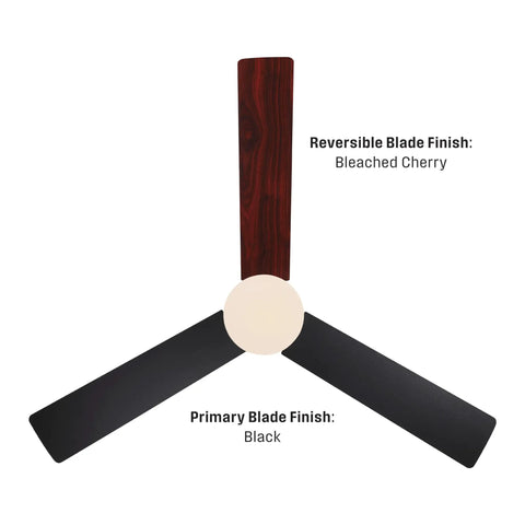 Reversible fan blades of Alta Vista 52-Inch Modern LED Ceiling Fan With Light And Remote, matte black and bleached cherry finish.