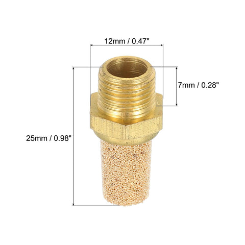 Long Brass Pneumatic Exhaust Muffler Silence for Solenoid Valves One Eighth Inch NPT showing dimensions
