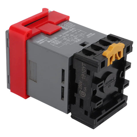 Time Relay Delay Timer With LCD Display Pro Grade 3 Modes 0.01S 9999H Delay Range Rugged Industrial Automation Electrical Component With Flame Retardant Housing AC110V Copper Galvanized Alloy Pins, angled view