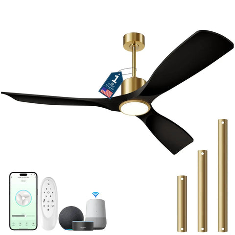 Dope 52 Inch Ceiling Fan With Lights For Indoor Outdoor Patio 3 Blade Matte Black And Gold Finish Remote Control Alexa Built In Smart Fan
