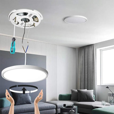 Installation of 2 Pack 12 Inch LED Flush Mount Ceiling Light Fixtures With Color Temperature Adjustable 3000K To 6500K in living room