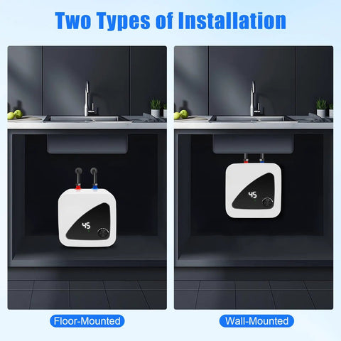 Two installation options for Straight Up Fast Heating Under Sink Water Heater Real Deal 1 Point 5 Gallon Electric Mini Tank Warmer.