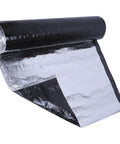 Heavy Duty Self Adhesive Roofing Felt And Aluminum Foil Asphalt Tape To Stop Water Leaks Fast Patch Gutters Cracks Quick With Zero Hassle And Rock Solid Flame Retardant Waterproof Seal roll showing black backing and shiny aluminum surface.