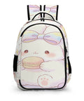 Rainbow Bow Kawaii Rabbit Printed Unisex Backpack With Large Capacity Durable Polyester School Bag For Teens And Adults