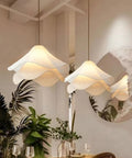 HLRCB Indoor Pendant Light, Fabric Pleated Shade, Modern Suspended Mount with wavy shades in a serene indoor setting.