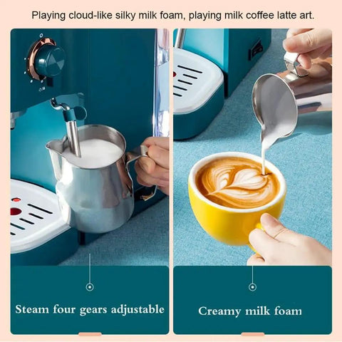 Game Changer Semi Automatic Espresso Maker With Integrated Milk Frother And Steam Wand for creamy latte art and adjustable steam.