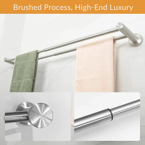 Adjustable Wall Mount Towel Rack Set 15 To 27 Inches Two Pack Stainless Steel SUS304 Brushed Nickel Finish in bathroom
