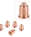 Top Tier 5-Pack Copper Nozzle Tips For 85A Plasma Cutter Torch, durable copper nozzles set for efficient metal cutting.