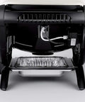 Underside view of Q1200 Portable Propane Grill For Travel And Camping Blue With 1 Burner Cast Iron Grates Electronic Ignition 8500 BTU