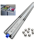 Beefy Built Tough Heavy Duty Drawer Slides Pair 72 Inch And 80 Inch Full Extension Ball Bearing Rails with blue zinc coating and ball bearings.