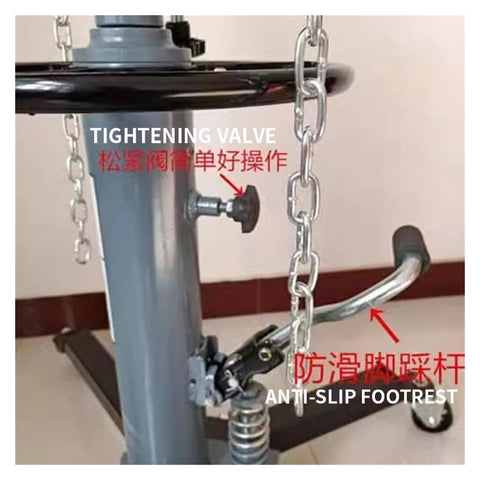 Close-up of Transmission Jack Lift 0.5 Ton Adjustable Hydraulic Jack With Foot Pedal And 360 Degree Swivel Wheel Garage Hoist