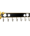 Rugged Retro Wall Coat Rack Carbon Steel Hooks Sturdy Entryway Hangout Heavy Duty Storage For Coats Hats Towels And Purse Durable Bathroom Decor 7 Hook Top Shelf with floral design.